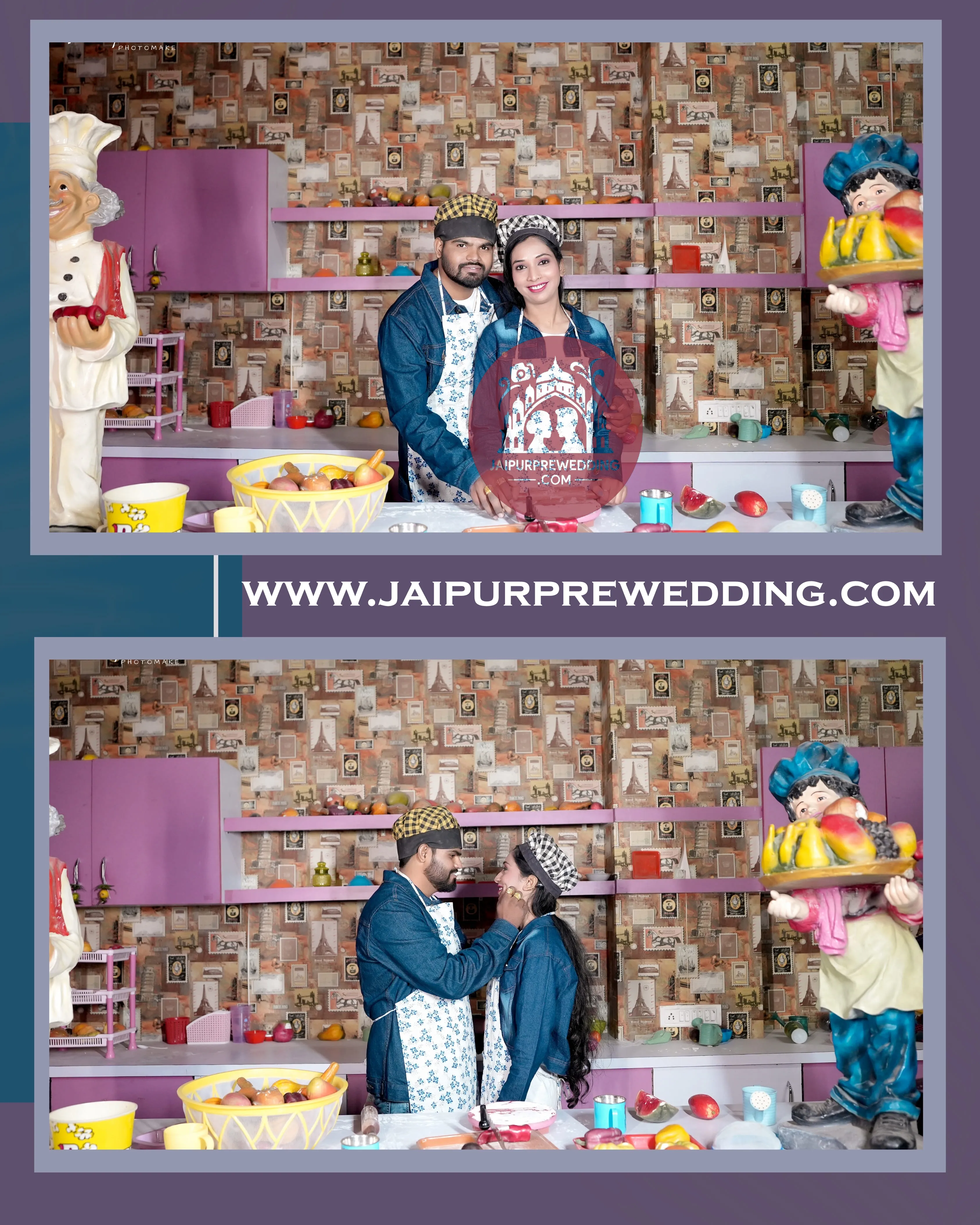 Fun kitchen pre-wedding shoot Jaipur couple cooking together